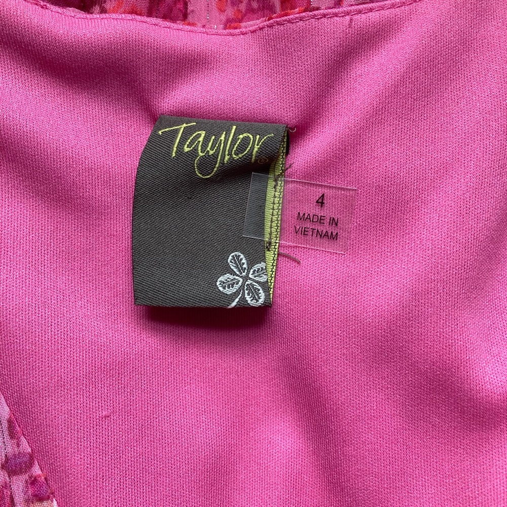 Taylor Pink Floral Ruffle Short Sleeve V neck Button Up Mini Dress size 4 - Picture 7 of 8
